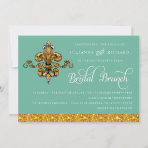 Invitation Brunch nuptial Faux Gold Turquoise Formal Fleur de