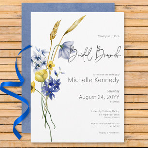 Invitation Brunch nuptial Fleur sauvage bleu et jaune moderne