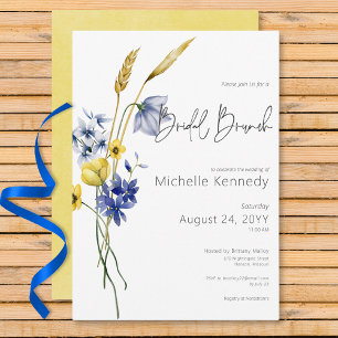 Invitation Brunch nuptial Fleur sauvage bleu et jaune moderne