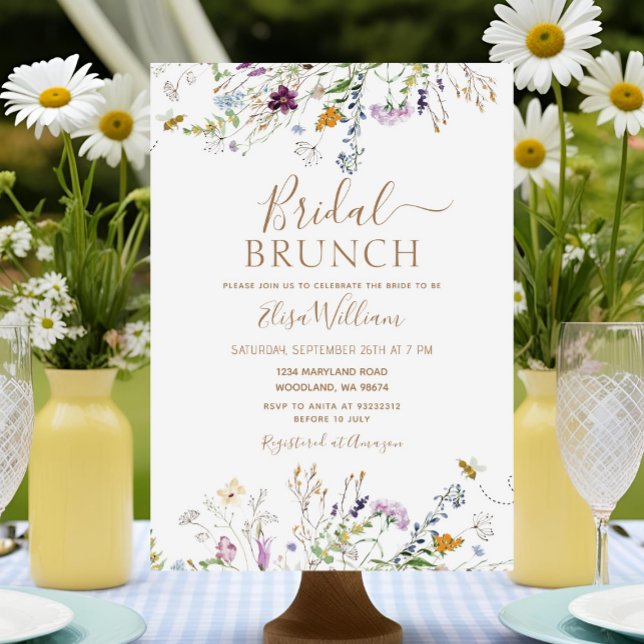 Invitation Brunch nuptial Fleur sauvage et abeille (Créateur téléchargé)