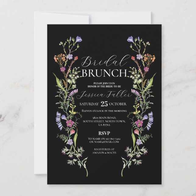 Invitation Brunch nuptial Fleur sauvage Floral Ditsy Dark (Devant)