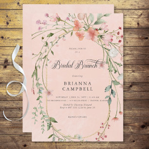 Invitation Brunch nuptial Fleur sauvage rustique rose délicat