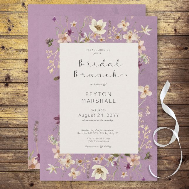 Invitation Brunch nuptial Fleur sauvage violet rustique (Rustic Purple Wildflower Frame Bridal Brunch Invitation)