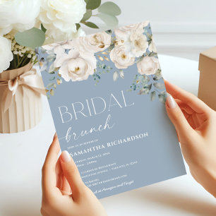 Invitation Brunch nuptial floral bleu Dusty