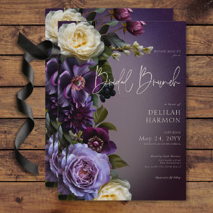 Invitation Brunch nuptial floral foncé mauve et lavande