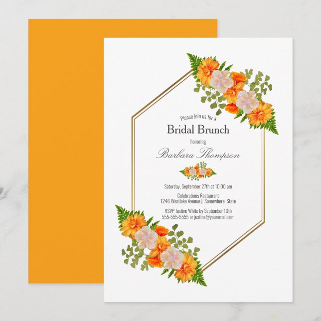 Invitation Brunch nuptial floral rose orange (Devant / Derrière)