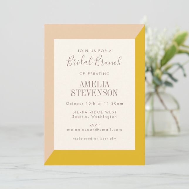 Invitation Brunch nuptial Géométrique Blush et Jaune gras (Debout devant)