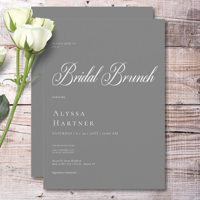 Invitation Brunch nuptial gris et blanc classique minimum (Minimal Classic Gray & White Bridal Brunch Invitation)