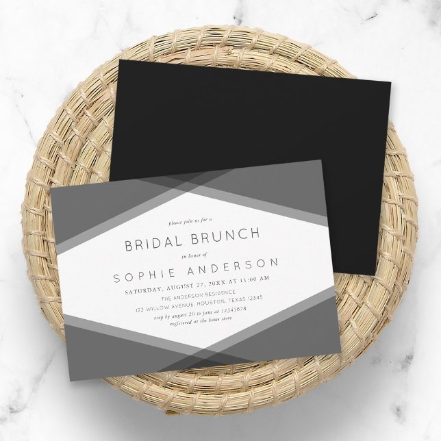 Invitation Brunch nuptial gris géométrique et noir (Créateur téléchargé)