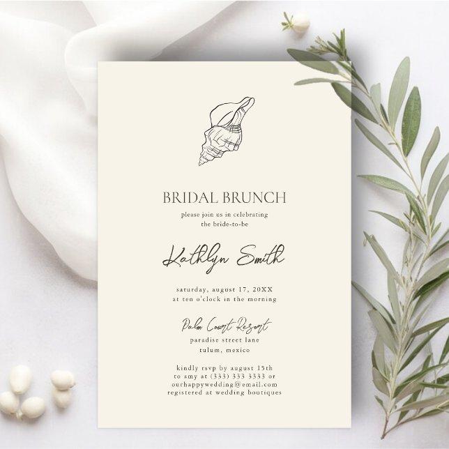Invitation Brunch nuptial Mariage moderne Shell Beach Ocean (Créateur téléchargé)