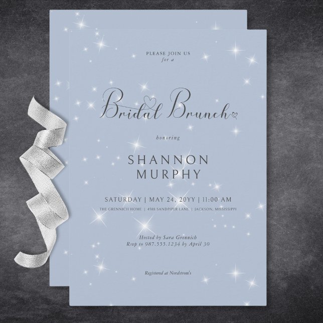 Invitation Brunch nuptial minimaliste bleu moderne (Modern Minimal Blue Sparkle Bridal Brunch Invitation)
