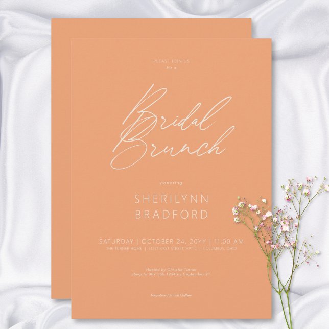 Invitation Brunch nuptial minimaliste moderne (Modern Minimal Peach Bridal Brunch Invitation)
