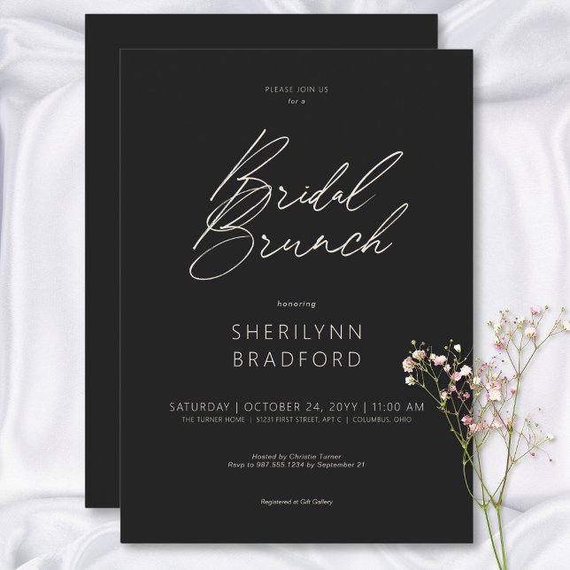 Invitation Brunch nuptial minimaliste moderne noir (Modern Minimal Black Bridal Brunch Invitation)