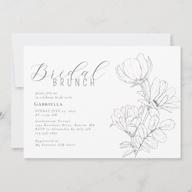 Invitation Brunch nuptial minimaliste noir blanc (Devant)