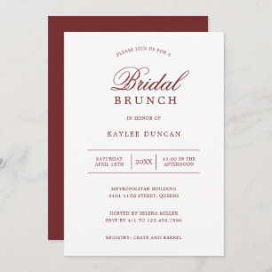 Invitation Brunch nuptial minimaliste simple bordeaux et blan