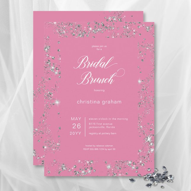 Invitation Brunch nuptial moderne en verre rose (Modern Pink Glam Diamond Frame Bridal Brunch Invitation)