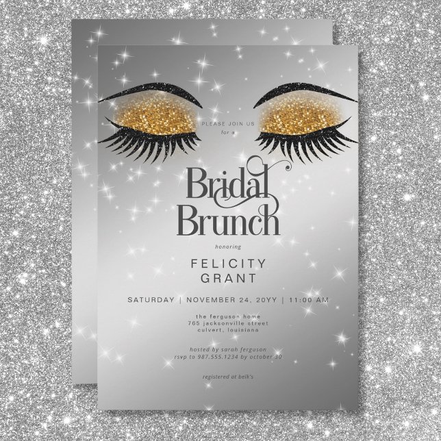 Invitation Brunch nuptial moderne Gold Glam Eyes (Modern Gold Glam Eyes Bridal Brunch Invitation)