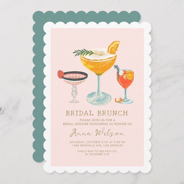 Invitation Brunch nuptial moderne Pinky Cocktails Blush Bride (Créateur téléchargé)