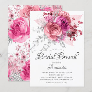 Invitation Brunch nuptial moderne rose et argent