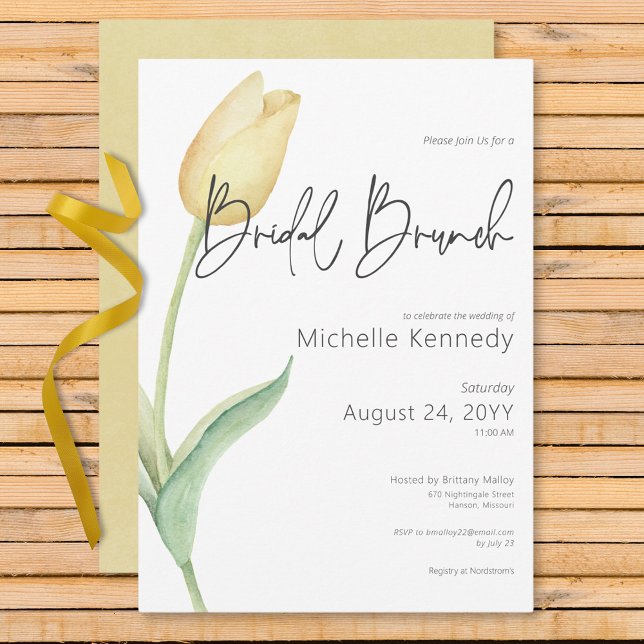 Invitation Brunch nuptial moderne Tulipe jaune solo (Modern Yellow Tulip Solo Bridal Brunch Invitation)