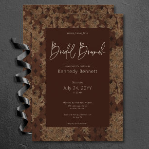 Invitation Brunch nuptial noir victorien bourgogne damassé