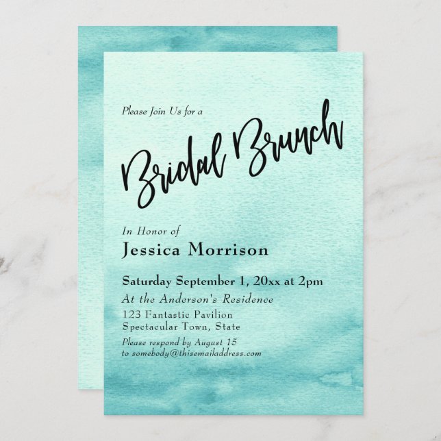 Invitation Brunch nuptial Ombre turquoise Watercolor (Devant / Derrière)