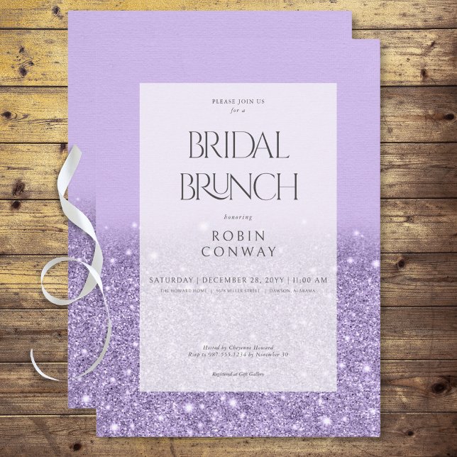 Invitation Brunch nuptial Parties scintillant de verre de lav (Modern Lavender Glam Glitter Bridal Brunch Invitation)