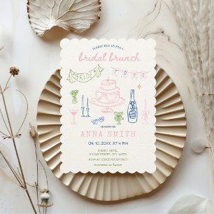 Invitation Brunch nuptial rose-rose-bleu rose