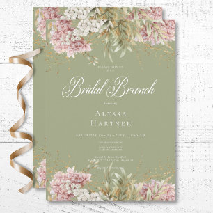 Invitation Brunch nuptial rustique blanc et rose Hydrangea ve