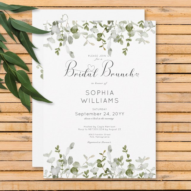 Invitation Brunch nuptial rustique botanique vert (Rustic Botanical Greenery Bridal Brunch Invitation)