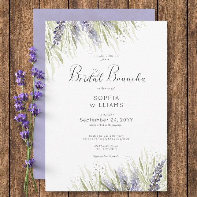 Invitation Brunch nuptial rustique Lavande et Sage (Rustic Lavender & Sage Bridal Brunch Invitation)