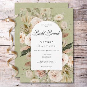 Invitation Brunch nuptial rustique Neutre Tan Vert Floral Arc