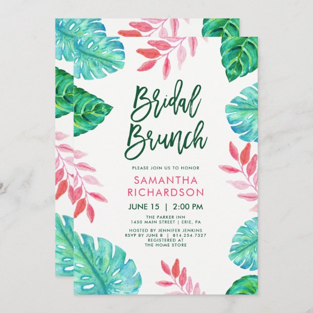Invitation Brunch nuptial trendy tropical Watercolor (Devant / Derrière)