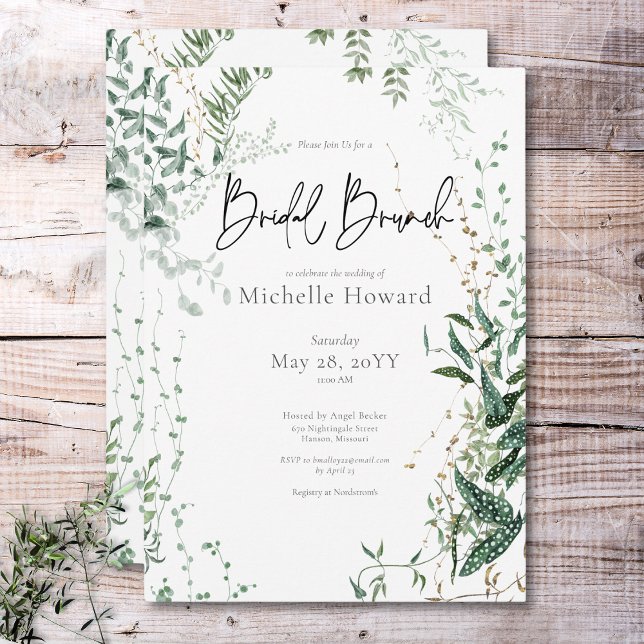 Invitation Brunch nuptial tropical moderne et raffiné (Delicate Modern Tropical Rainforest Bridal Brunch Invitation)