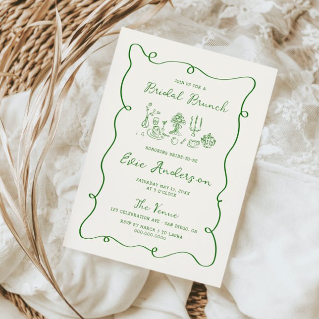 Invitation Brunch nuptial vert à main (Créateur téléchargé)
