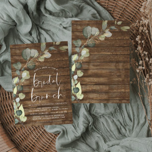 Invitation Brunch nuptial vert Eucalyptus bois rustique