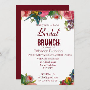 Invitation Brunch nuptial Vintage Floral Bourgogne