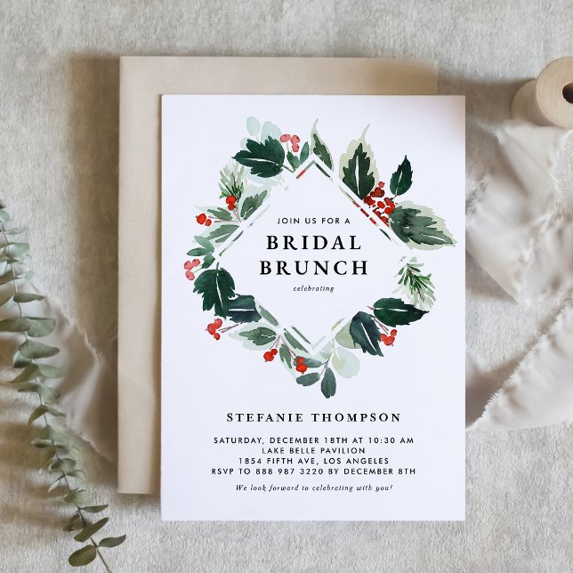 Invitation Brunch nuptial Winterberry et Holly Greenery (Créateur téléchargé)