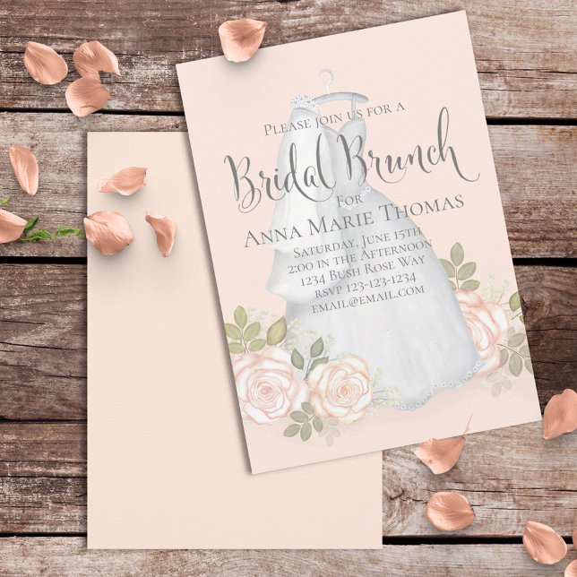 Invitation Brunch nuptiale Élégante robe de mariage Blush Flo (Créateur téléchargé)