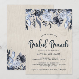 Invitation Brunch nuptiale floral et blanc foncé en bois