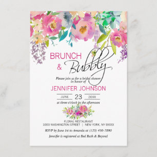Invitation Brunch nuptiale pourpre rose floral d'aquarelle