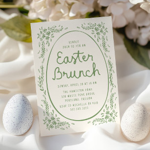 Invitation Brunch Pâques Élégant et Fantaisiste Vert