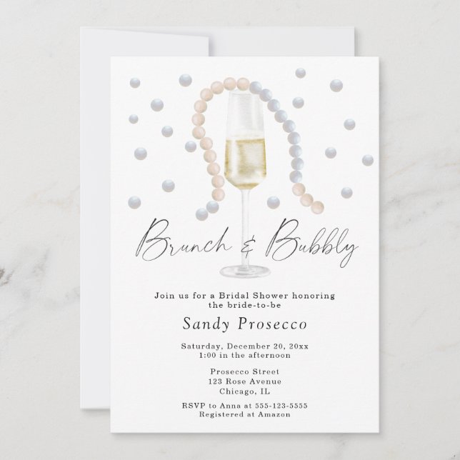 Invitation Brunch Perles & Prosecco et Mariage pétillant (Devant)