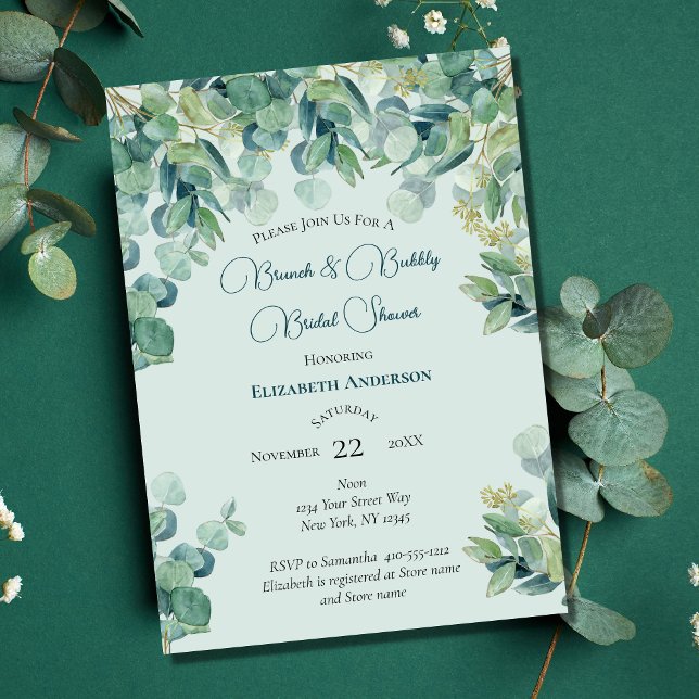 Invitation Brunch pétillant de baby shower avec verdure d'euc (Créateur téléchargé)