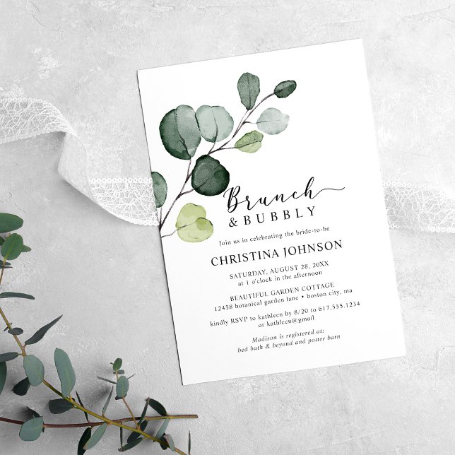 Invitation Brunch pétillant de verdure d'eucalyptus pour la d (Créateur téléchargé)