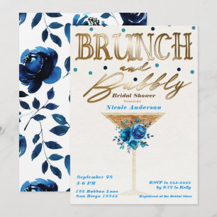 Invitation Brunch Pétillant Or Bleu Sarcelle Floral Lavage de