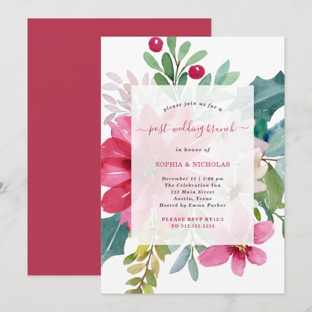 Invitation Brunch post-Mariage de Noël | Floral (Devant / Derrière)