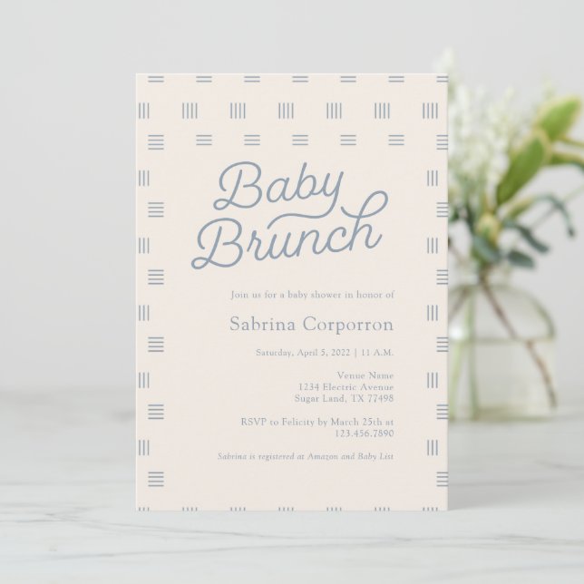 Invitation Brunch pour bébé bleu Dusty | Sage Boho minimalist (Debout devant)
