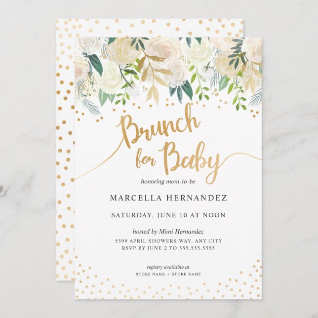 Invitation Brunch pour l'invitation de baby shower du bébé | (Devant / Derrière)