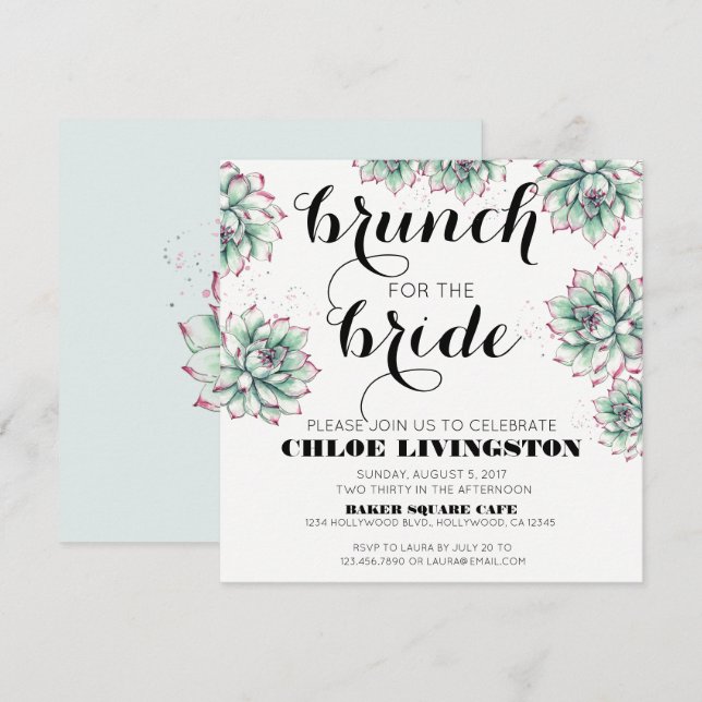 Invitation Brunch pour l'invitation de la mariée succulente à (Devant / Derrière)